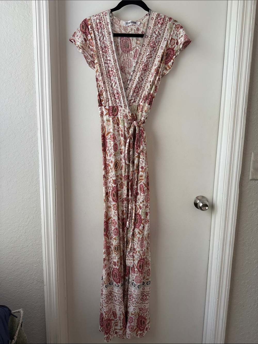 Bohemian Floral Wrap Maxi Dress in Rose Pink